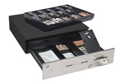 ADV-111B13311-04 MMF, ADVANTAGE, CASH DRAWER, STAINLESS, NO SLOTS, 18X16.7, 4BILL/6COIN, CANADIAN TILL, PRINTER-DRIVEN, KEY RANDOM, BELL, BLACK, CABLE NOT INCLUDED