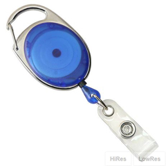 2120-7152 BRADY PEOPLE ID, TRANSLUCENT BLUE PREMIER CARABINER BADGE REEL WITH SLIDE BELT CLIP AND CLEAR VINYL STRAP, BAG OF 25