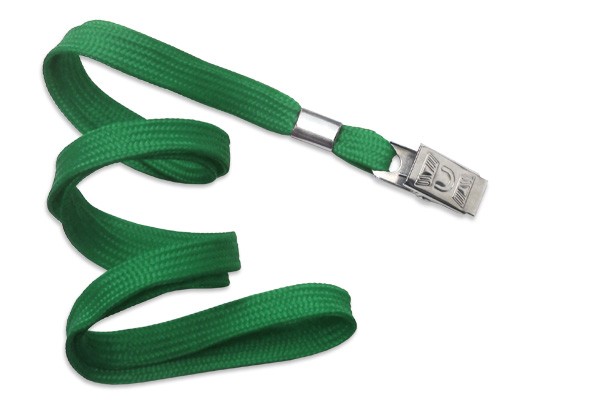 2135-3554 BRADY PEOPLE ID, LANYARD STANDARD, GREEN, 3/8" FLAT WOVEN LANYARD W/NICKEL PLATED STEEL BULLDOG CLIP, 100 PER BAG