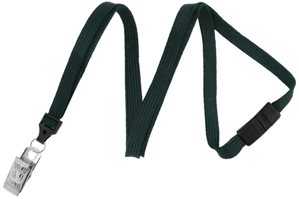 2137-6014 BRADY PEOPLE ID, LANYARD, STANDARD, FOREST GREEN, 3/8", FLAT WOVEN BREAK AWAY, WITH NICKEL PLATED STEEL BULLDOG CLIP, MOQ 100 PRICED PER BAG OF 100