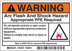 102307 BPI, WARNING ARC FLASH AND SHOCK HAZARD APP PPE REQUIRED LABELS, 3.5 X 5 IN, 100 LABELS