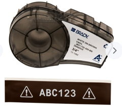 M21-750-595-BR BPI, NCNR ALL WEATHER PERM ADHESIVE VINYL LABEL TAPE W RIBBON FOR M21 PRINTERS, .75 IN, WHITE ON BROWN, 21 FT