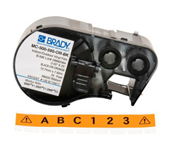 MC-500-595-OR-BK "BRADY PEOPLE ID, ALL WEATHER PERMANENT ADHESIVE VINYL LABEL TAPE WITH RIBBON, BMP41 BMP51, 0.5", BLACK AND ORANGE, 25 FEET"