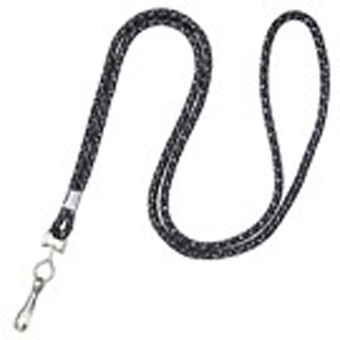 2135-3021 BRADY PEOPLE ID, 1/8" ROUND BLACK, SILVER, METALLIC LANYARD WITH NICKEL PLATED STEEL CRIMP AND SWIVEL HOOK, PURCHASED AND SOLD IN PACKS OF 100