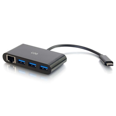 CTG-29747 C2G, USB-C TO ETHERNET ADAPTER WITH 3-PORT USB HUB - BLACK