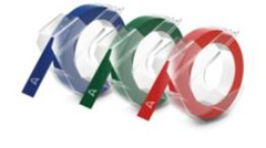 1741671 DYMO, CONSUMABLES, 3/8"(9MM)X9.8"(3M), PLASTIC EMBOSSING TAPE, MULTIPACK, NO PRINT, PERMANENT ADHESIVE, FOR USE IN DYMO EMBOSSERS, 1 OF EACH COLOR(RED, GREEN, BLUE), 1 SET PER CASE, PRICED PER CASE