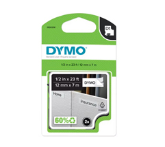 1926208 "DYMO, CONSUMABLES, 1/2" POLYESTER DT LABEL CARTRIDGE, 23" LENGTH CONTINUOUS FOR USE IN DYMO LABEL PRINTERS, BLACK ON WHITE, REMOVABLE ADHESIVE, 2 CARTRIDGES PER BOX, PRICED PER BOX"