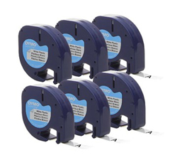 2050823 DYMO, MOQ 5, DY LT 1/2"" WHT PLASTIC TAPE 6PK