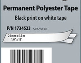 1805434 DYMO, CONSUMABLES, INDUSTRIAL PERMANENT POLYESTER LABELS, 1"(25MM)X18"(5M), GLOSS, BLACK ON METALLIC, FOR USE IN RHINO LABEL PRINTERS, PERMANENT ADHESIVE, 1 CARTRIDGE PER CASE, PRICED PER CASE