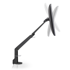 5900-104 HAT DESIGN WORKS, EVO SINGLE MONITOR ARM. SPACE SAVING SLIM ARM. HEIGHT ADJUST RANGE 10.4". EXTENSION RANGE 18". SCREENS UP TO 27" AND 15 LBS. CLAMP MOUNT UP TO 1.5" THICK SURFACE.  BLACK<br />Evo Arm, Black, 1-15 lbs, up to 27" scrn