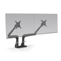 5902-104 HAT DESIGN WORKS, DUAL EVO MONITOR ARM. SPACE SAVING SLIM ARM FOR DUAL MONITORS.  HEIGHT ADJUST RANGE 10.4". EXTENSION RANGE 18". SCREENS UP TO 27" AND 15 LBS. CLAMP MOUNT UP TO 1.5" THICK SURFACE.  B<br />Double Mnt, Black,1-15 lbs ea,  27" scrn