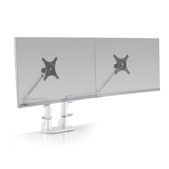 5902-248 HAT DESIGN WORKS, DUAL EVO MONITOR ARM. SPACE SAVING SLIM ARM FOR DUAL MONITORS.  HEIGHT ADJUST RANGE 10.4". EXTENSION RANGE 18". SCREENS UP TO 27" AND 15 LBS. CLAMP MOUNT UP TO 1.5" THICK SURFACE.  W