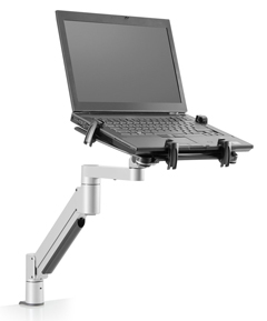 7000-T-500HY-FM-124 HAT DESIGN WORKS, FLEXIBLE HEIGHT ADJUSTABLE LAPTOP ARM & FLEXMOUNT. SILVER