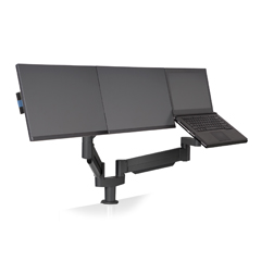 7050-500-500SR-104 HAT DESIGN WORKS, DUAL MONITOR ARM PLUS LAPTOP ARM IN A SINGLE DESKTOP MOUNT. MONITORS MOUNT SIDE BY SIDE ON SINGLE ARM. 24"" EXTENSION FOLDS TO 3"". SCREENS MAX 13LBS & 24"" EACH. LAPTOP MAX 13.5LBS.