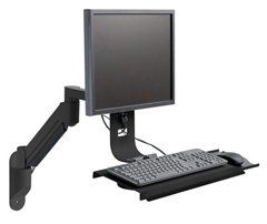 7509-1500-WM-104 HAT DESIGN WORKS, DYNAMIC  MONITOR ARM PAIRED WITH FOLDING KEYBOARD TRAY AND MOUSE PLATFORM. MAX 40 LBS. QUICKLY FOLD TO SAVE SPACE WHEN NOT IN USE.  INCLUDES 8325 WALL MOUNT. BLACK