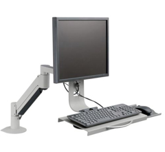 7509-1000HY-248 Data entry arm w/flip up keyboard WHITE<br />HAT DESIGN WORKS, OFFICE MOUNTS: DATA ENTRY MONITOR ARM AND FLIP UP KEYBOARD TRAY WITH FLEXMOUNT. SUPPORTS 6-23 LBS, FLAT WHITE (INSTALLS ON WALL OR COUNTER)