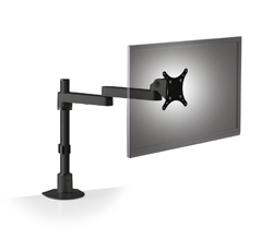 9130-S-14-104 HAT DESIGN WORKS, LONG REACH MONITOR MOUNT. 14 INCH POLE W/ 16 INCH FOLDABLE EXTENSION ARM. MONITOR ARM FOLDS TO APPROX 3"" OF SPACE & EXTENDS TO 16"". SUPPORTS UP TO 30LB MONITOR. 75MM & 100MM VESA.