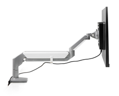 ALIGN-1-BLK HAT DESIGN WORKS, ALIGN SINGLE ARTICULATING MONITOR, SILVER, SUPPORTS MONITORS UP TO 19.8 LBS AND 32". CLAMP OR BOLT-THROUGH MOUNT. SLEEK SILVER AND WHITE DESIGN.