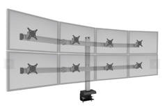 BILD-4-4-TM-124 HAT DESIGN WORKS, BILD THRU MOUNT FOR 8 DISPLAYS, FOUR OVER FOUR. SUPPORTS EIGHT 24" MONITORS UP TO 30 LBS EACH. IDEAL FOR COMMAND AND CONTROL, BROADCASTING AND FINANCE. 75, 100 VESA. SILVER  TAA