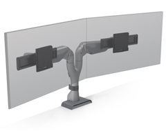 E5-D2-SLV HAT DESIGN WORKS, E5 DUAL DYNAMIC MONITOR ARM, SUPPORTS (2) SCREENS 0-25LBS AND UP TO 32"" EACH, VESA 75/100MM, QUICK INSTALL W/CABLE MGMT, ROTATION STOPS, TENSION INDICATOR, 15 YR WARRANTY, SILVER