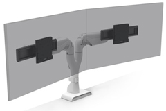 E5-D2-WHT HAT DESIGN WORKS, E5 DUAL DYNAMIC MONITOR ARM, SUPPORTS (2) SCREENS 0-25LBS AND UP TO 32"" EACH, VESA 75/100MM, QUICK INSTALL W/CABLE MGMT, ROTATION STOPS, TENSION INDICATOR, 15 YR WARRANTY, WHITE