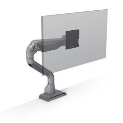 E5G-D1-SLV HAT DESIGN WORKS, E5 SINGLE DYNAMIC MONITOR ARM (GSA COMPLIANT), SUPPORTS 5-45 LBS, UP TO 49",VESA 75/100MM, QUICK INSTALL TOP DOWN MOUNT W/CABLE MGMT, ROTATION STOPS, TENSION INDICATOR, 15 YR WARRANT