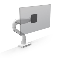 E5G-D1-WHT HAT DESIGN WORKS, E5 SINGLE DYNAMIC MONITOR ARM (GSA COMPLIANT), SUPPORTS 5-45 LBS, UP TO 49",VESA 75/100MM, QUICK INSTALL TOP DOWN MOUNT W/CABLE MGMT, ROTATION STOPS, TENSION INDICATOR, 15 YR WARRANT