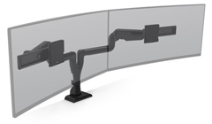 E5G-D2SD-BLK HAT DESIGN WORKS, TAA E5 DUAL DYNAMIC WIDE MONITOR ARM, SUPPORTS (2) SCREENS 0-20 LBS AND UP TO 44"" EACH, VESA 75/100MM, QUICK INSTALL W/CABLE MGMT, ROTATION STOPS, TENSION INDICATOR, 15 YR WARRANTY,