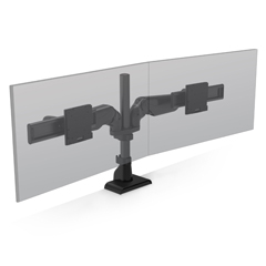 E5G-P02D-BLK E5 Dual Dynamic TAA Pole Monitor Arm Blk<br />HAT DESIGN WORKS, E5 DUAL DYNAMIC POLE MONITOR ARM FOR 2 SCREENS 0-25 LBS, UP TO 32IN EA, 10.5IN HEIGHT/16.3IN EXTENSION RANGE, EASY INSTALL, CABLE MGMT, ROTATION STOPS, TENSION INDICATOR, 75/100MM, 1
