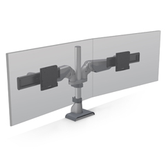 E5G-P02D-SLV E5 Dual Dynamic TAA Pole Monitor Arm Slv<br />HAT DESIGN WORKS, E5 DUAL DYNAMIC POLE MONITOR ARM FOR 2 SCREENS 0-25 LBS, UP TO 32IN EA, 10.5IN HEIGHT/16.3IN EXTENSION RANGE, EASY INSTALL, CABLE MGMT, ROTATION STOPS, TENSION INDICATOR 75/100MM, 15
