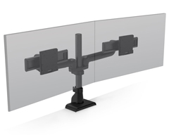 E5G-P02S-BLK HAT DESIGN WORKS, E5 DUAL STATIC MONITOR ARM, SUPPORTS (2) SCREENS 0-25LBS AND UP TO 32"" EACH, 14.2"" EXTENSION RANGE, VESA 75/100MM, QUICK INSTALL CLAMP MOUNT W/CABLE MGMT, ROTATION STOPS, 15 YR WAR