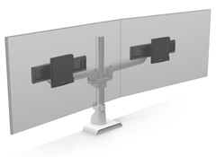 E5G-P02S-WHT HAT DESIGN WORKS, E5 DUAL STATIC MONITOR ARM, SUPPORTS (2) SCREENS 0-25LBS AND UP TO 32"" EACH, 14.2"" EXTENSION RANGE, VESA 75/100MM, QUICK INSTALL CLAMP MOUNT W/CABLE MGMT, ROTATION STOPS, 15 YR WAR