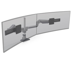 E5G-P02SD-SLV HAT DESIGN WORKS, E5 DUAL DYNAMIC WIDE POLE MONITOR ARM, FOR (2)SCREENS 0-20 LBS, UP TO 44" EA, 10.5" HEIGHT/26.2" EXTENSION RANGE, EASY INSTALL, CABLE MGMT, ROTATION STOPS, 75/100MM, 15YR WARR, TAA,