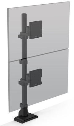 E5G-P11-BLK HAT DESIGN WORKS, TAA E5 1 OVER 1 STATIC POLE MONITOR ARM, SUPPORTS (2) SCREENS 0-30LBS AND UP TO 49"" EACH, VESA 75/100MM, QUICK INSTALL TOP DOWN MOUNT W/CABLE MGMT, 15 YR WARRANTY, TAA, BLACK