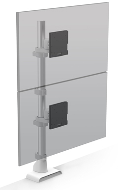 E5G-P11-WHT HAT DESIGN WORKS, TAA E5 1 OVER 1 STATIC POLE MONITOR ARM, SUPPORTS (2) SCREENS 0-30LBS / UP TO 49"" EACH, VESA 75/100MM, QUICK INSTALL TOP DOWN MOUNT W/CABLE MGMT, 15 YR WARRANTY, TAA, WHITE