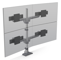 E5G-P22S-WHT HAT DESIGN WORKS, TAA E5 2 OVER 2 STATIC POLE MONITOR ARM, SUPPORTS (4) SCREENS 0-15LBS AND UP TO 27"" EACH, VESA 75/100MM, QUICK INSTALL TOP DOWN MOUNT W/CABLE MGMT, 15 YR WARRANTY, TAA, BLACK
