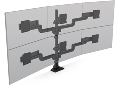 E5G-P33SS-BLK HAT DESIGN WORKS, TAA E5 3 OVER 3 STATIC POLE MONITOR ARM, SUPPORTS (6) SCREENS 0-10 LBS AND UP TO 27"" EACH, VESA 75/100MM, QUICK INSTALL TOP DOWN MOUNT WITH CABLE MANAGEMENT, TAA COMPLIANT, BLACK