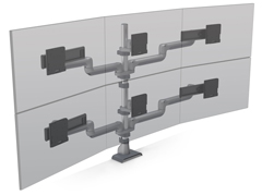 E5G-P33SS-SLV HAT DESIGN WORKS, TAA E5 3 OVER 3 STATIC POLE MONITOR ARM, SUPPORTS (6) SCREENS 0-10 LBS AND UP TO 27"" EACH, VESA 75/100MM, QUICK INSTALL TOP DOWN MOUNT WITH CABLE MANAGEMENT, TAA COMPLIANT, SILVER