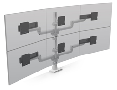 E5G-P33SS-WHT HAT DESIGN WORKS, TAA E5 3 OVER 3 STATIC POLE MONITOR ARM, SUPPORTS (6) SCREENS 0-10 LBS AND UP TO 27"" EACH, VESA 75/100MM, QUICK INSTALL TOP DOWN MOUNT WITH CABLE MANAGEMENT, TAA COMPLIANT, WHITE