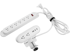 PWRG-ACCW-TD-STRP-WH HAT DESIGN WORKS, REYA POWER STRIP W/WIRELESS SURFACE POWER, WHITE, TAA, 65W, SURFACE MODULE W/2 PWR RECEPTACLES, 1USB-A, 2 USB-C W/ 3" CORD TO POWER STRIP W/6 PWR RECEPTACLES, 9" CORD TO OUTLET, UL 9