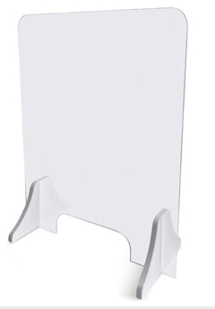 SHIELD-2430-WHT Flex Shield Polycarbonate Sneeze Guard<br />HAT DESIGN WORKS, FLEX SHIELD 24" X 30" FREESTANDING CLEAR POLYCARBONATE SNEEZE GUARD WITH 12" X 3.5" PASS THROUGH OPENING, WHITE SUPPORTS, MADE IN THE USA