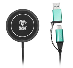 RAM-GDS-CHARGE-W2M RAM MOUNTS, RAM QI2 WIRELESS CHARGING PUCK WITH 1M CABLE AND USB C MALE CONNECTOR WITH USB C FEMALE TO USB A MALE ADAPTER
