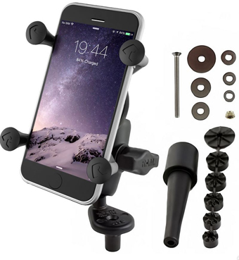 RAM-B-176-A-UN7U UNPKD RAM STEM MOUNT SHORT ARM & X-GRIP RAM MOUNT, UNPKD RAM STEM MOUNT SHORT ARM & X-GRIP<br />RAM MOUNTS X-GRIP PHONE HOLDER WITH MOTORCYCLE FORK STEM BASE RAM-B-176-A-UN7U WITH SHORT ARM FOR STEMS 12MM TO 38MM IN DIAMETER