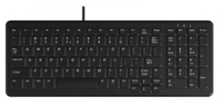 KBA-CK103S-BNUN-FC TG3, MOQ 50, CLEANABLE KEYBOARD WITHOUT CLEAN LEGEND ON KEY, 1O3 LOW PROFILE KEYS WITH THIN SEALED RUBBER COVERING, BLACK, NO POINTING DEVICE, USB, NOT BACKLIT, FRENCH CANADIAN LEGENDS