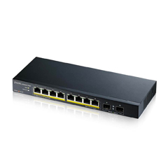 GS1100-10HP ZYXEL NETWORKS, GS1100-10HP, 8-PORT GIGABIT 802.3AT/802.3AF POE+ (8 PORTS GBE POE) 130W POWER BUDGET AND 2X SFP UPLINKS