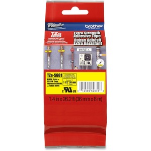 TZES661 TAPES BLACK ON YELLOW LAM INDUSTRY 36MM 36mm (1.4inch) Black on Yellow Tape with Extra Strength Adhesive8m (26.2 ft) LAMINATED STRONG ADHESIVE INDUSTRIAL TAPES 36MM BLK ON YELLOW BROTHER MOBILE, 1.4 IN X 26.2 FT (36MM X 8M), BLAC<br />BROTHER MOBILE, 1.4 IN X 26.2 FT (36MM X 8M), BLACK INK ON YELLOW LABEL, COMPATIBLE WITH ALL 36MM HGE/HG/TZE/TZ MODELS<br />LAMINATED STRONG ADHESIVE MULTI 6 INDUSTRIAL TAPES 36MM BLK<br />BROTHER MOBILE, EOL REFER TO TZES661G, 1.4 IN X 26.2 FT (36MM X 8M), BLACK INK ON YELLOW LABEL, COMPATIBLE WITH ALL 36MM HGE/HG/TZE/TZ MODELS<br />LAMINATED STRONG ADHESIVE INDUSTRIAL TAPES 36MM BLK MULTI 6