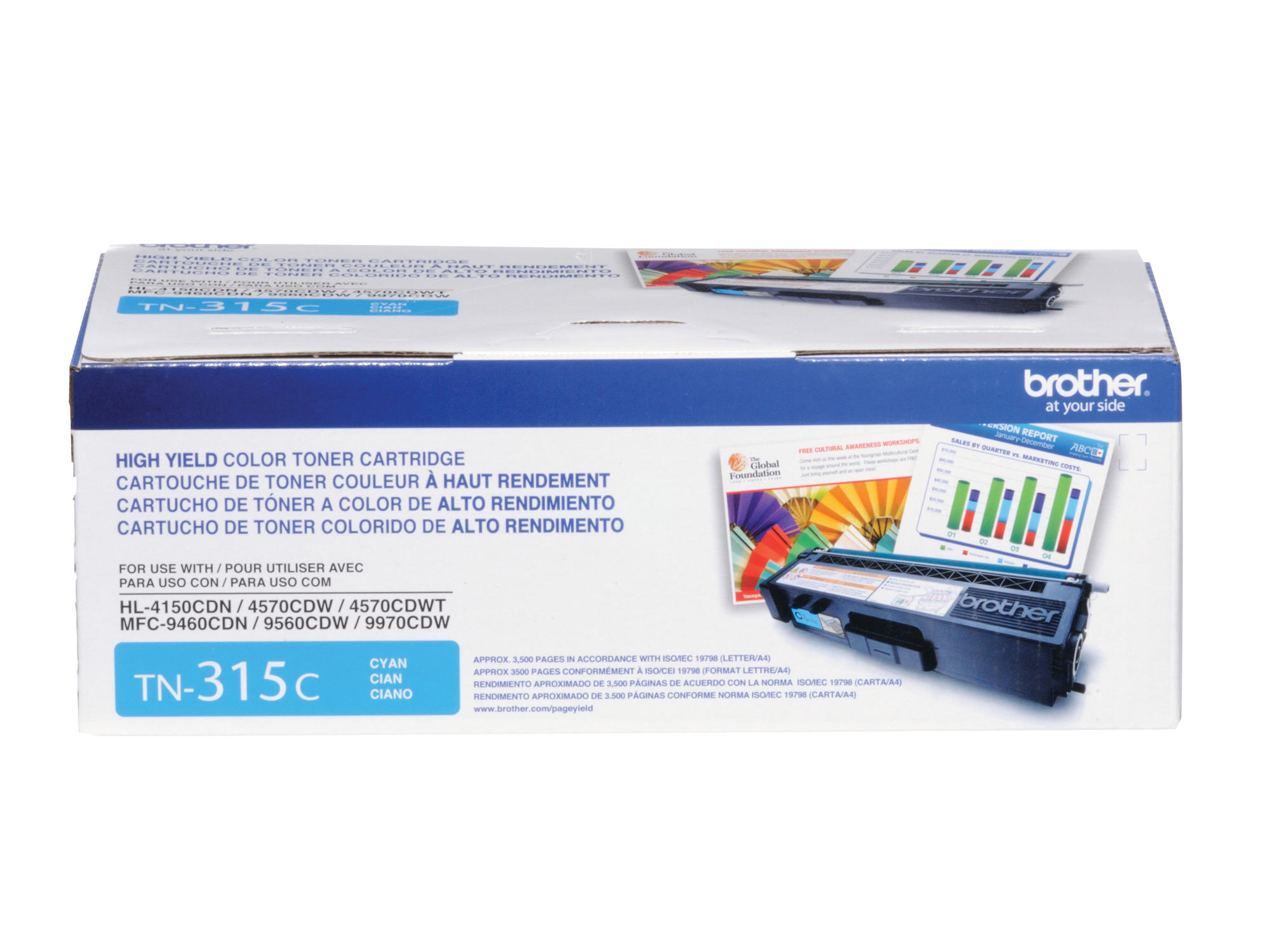 TN315C HIGH YIELD TONER CART CYAN High Yield Cyan Toner Cartridge (yields approx. 3,500 pages in accordance with ISO/IEC 19798 on letter/A4 size paper) CYAN HIGH YIELD TONER FOR HL4150CDN HL4570CDW HL4570CDWT