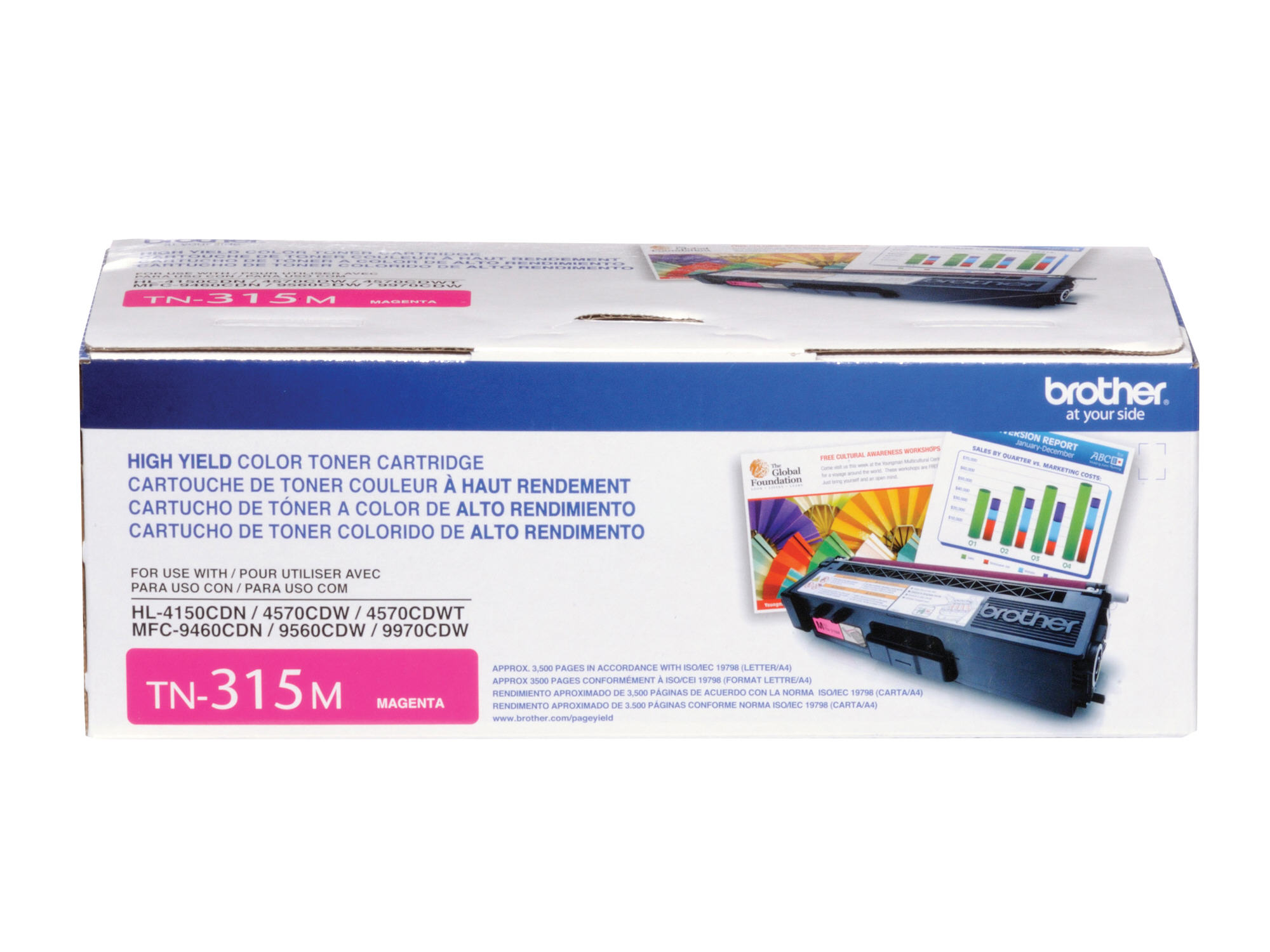 TN315M HIGH YIELD TONER CART MAGENTA High Yield Magenta Toner Cartridge (yields approx. 3,500 pages in accordance with ISO/IEC 19798 on letter/A4 size paper) MAGENTA HIGH YIELD TONER FOR HL4150CDN HL4570CDW HL4570CDWT