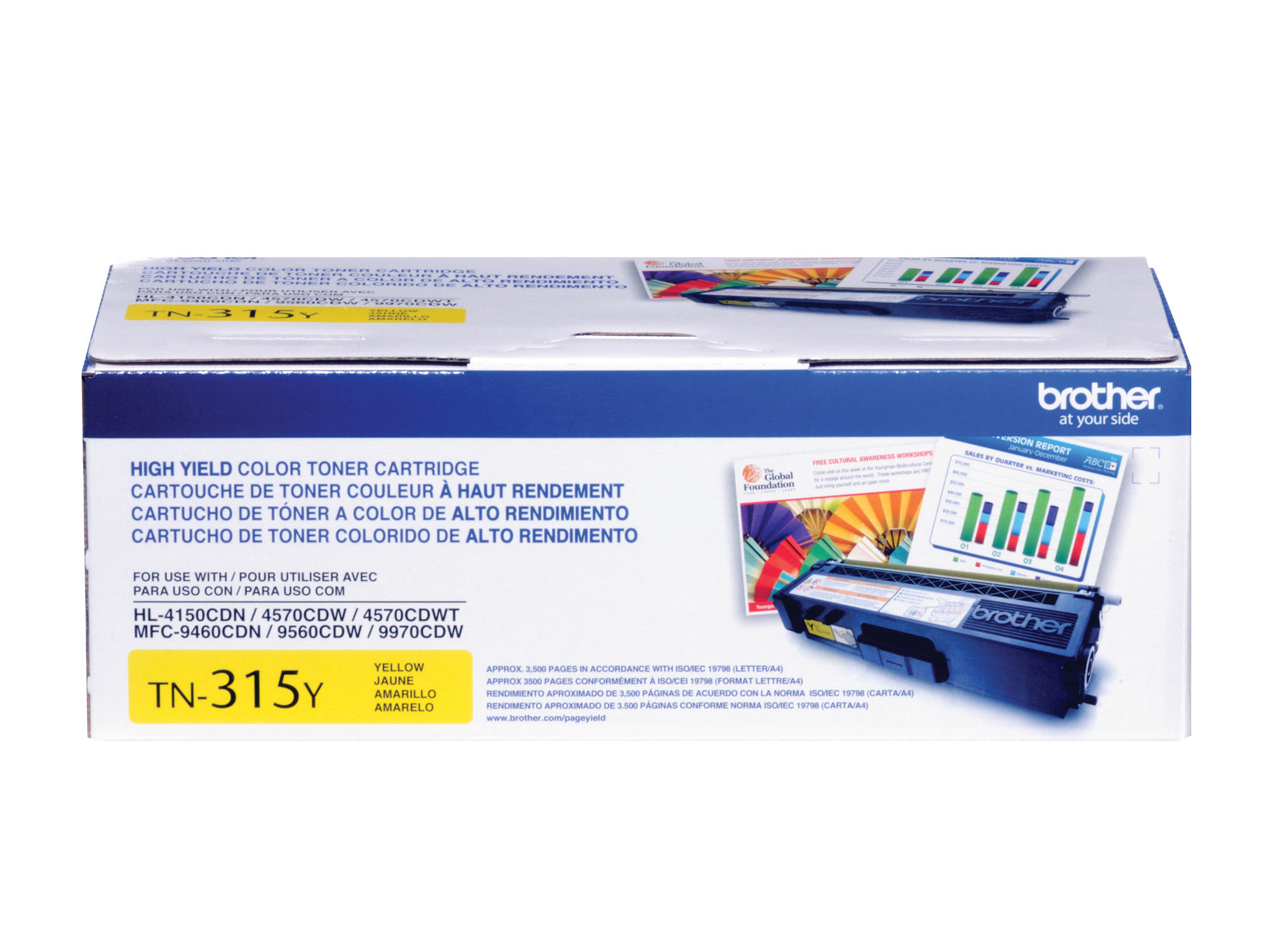 TN315Y HIGH YIELD TONER CART YELLOW High Yield Yellow Toner Cartridge (yields approx. 3,500 pages in accordance withISO/IEC 19798 on letter/A4 size paper) YELLOW HIGH YIELD TONER FOR HL4150CDN HL4570CDW HL4570CDWT<br />YELLOW HIGH YIELD TONER FOR MULTI 4 HL4150CDN HL4570CDW