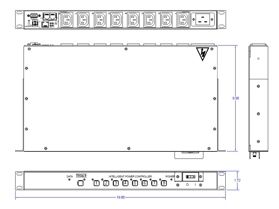 PW103SW2U413 NESS-EPDU SW 1U C20 INLETIEC320-C13 8 EPDU SWITCHED C20 8 C13